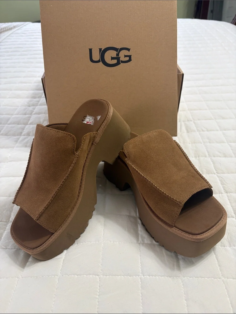 UGG Chestnut Suede Platform Slide Mules
